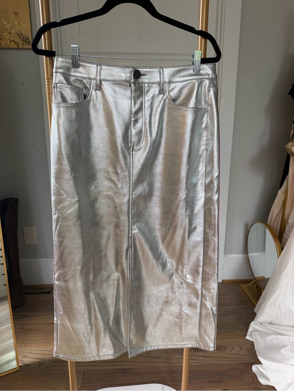Ann Taylor Silver Metallic Midi Skirt